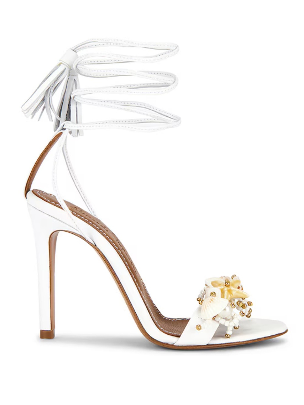 Alameda Turquesa Sirena Sandals White
Beaded seashell heels Ankle-Tie Revolve 9